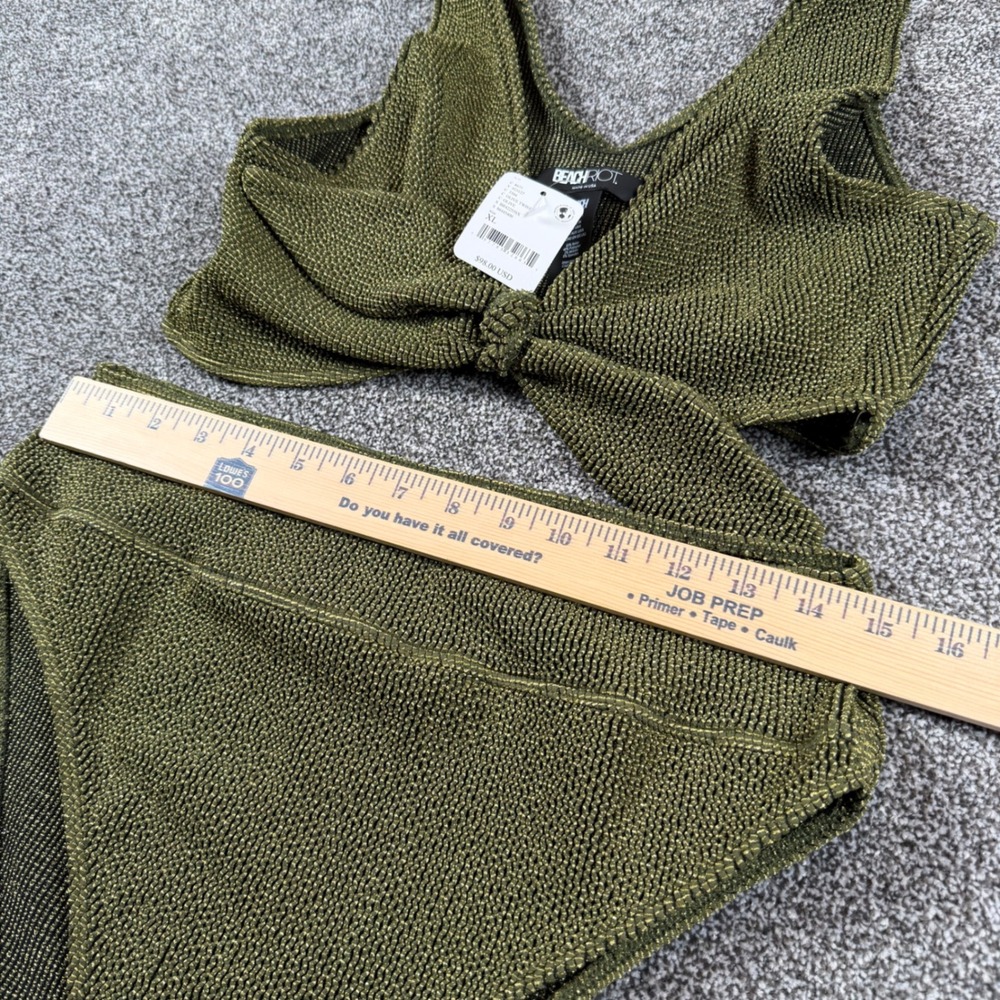 Beach Riot Free People Bikini Set XL Olive Green Metallic Tie Front High Waist - Picture 5 of 12